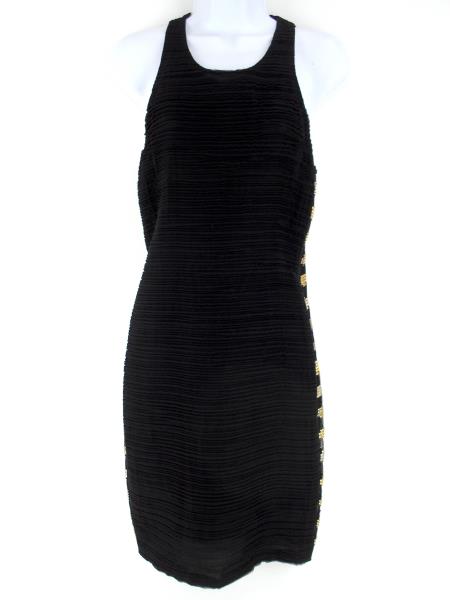 Vtg 1990s VERSACE Silk Bandage Dress Black Rhinestone Sides Sz 10