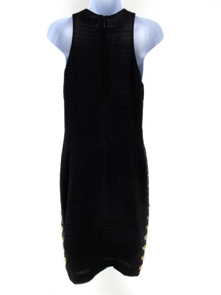 Vtg 1990s VERSACE Silk Bandage Dress Black Rhinestone Sides Sz 10