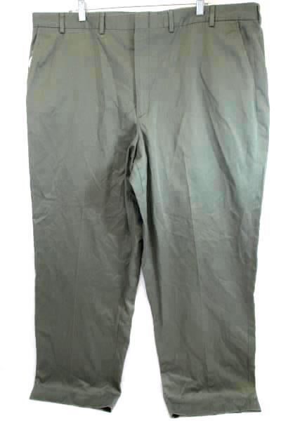 Khaki Pants Olive Green Flat Front Men's Size 44 Long Unbranded Cotton Blend