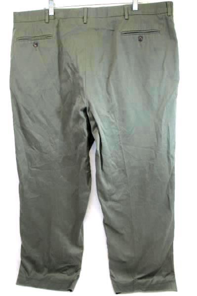 Khaki Pants Olive Green Flat Front Men's Size 44 Long Unbranded Cotton Blend
