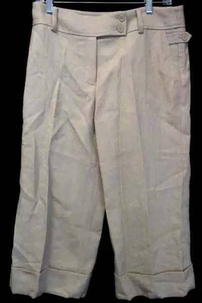 Ann Taylor Women's Beige 100% Wool Dress Pants Double Button Zipper Fly Size 8