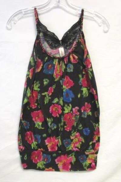 Tanktop Shirt by No Boundaries Black Multicolor Floral Design Women's Size 3-5