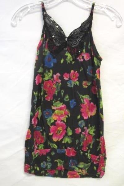 Tanktop Shirt by No Boundaries Black Multicolor Floral Design Women's Size 3-5