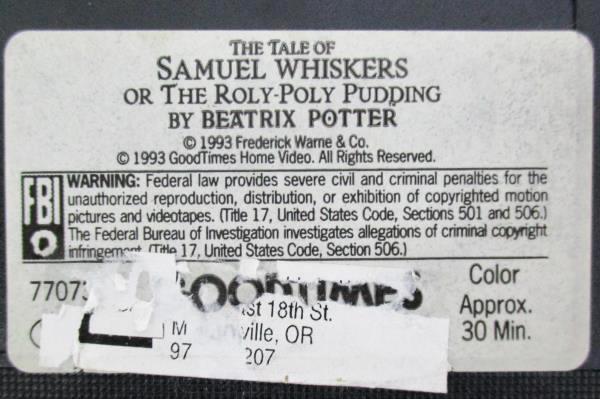 1993 Beatrix Potter VHS The Tale of Samuel Whiskers / The Poly-Poly Pudding