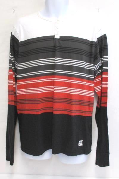 Micros Long Sleeve Striped Gray Red White Henley Shirt Men's Large