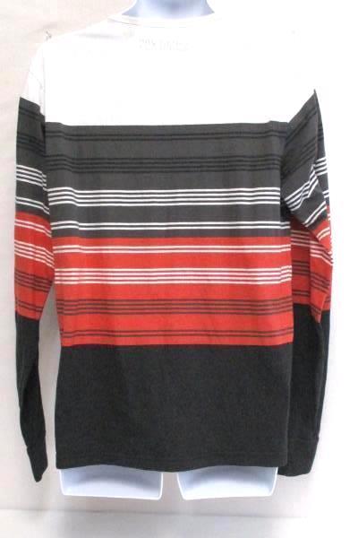 Micros Long Sleeve Striped Gray Red White Henley Shirt Men's Large