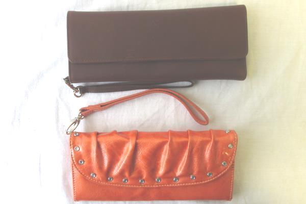 Lot of 2 Clutch Purses By Mo&Co & Unknown Brown Orange Rhinestones Silver