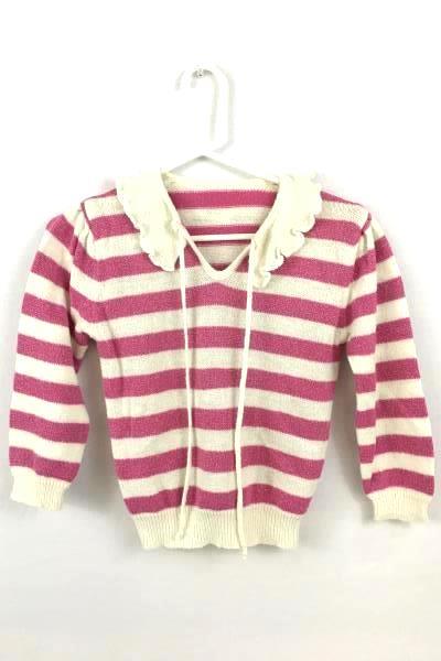 Wild Honey Long Sleeves White And Pink Stripe Sweater For Children Youth Size S