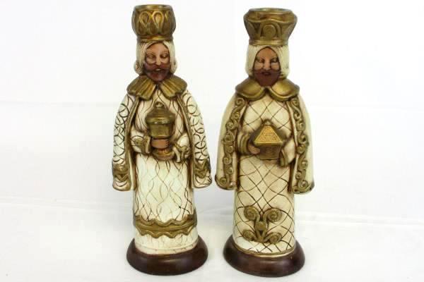 Set of 2 Vintage Ceramic Wise Men King Taper Candle Holder Hand Painted Signed