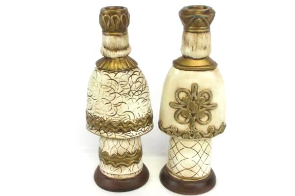 Set of 2 Vintage Ceramic Wise Men King Taper Candle Holder Hand Painted Signed