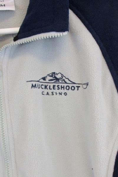 Muckleshoot Casino Fleece Jacket Men's Dark Navy Blue Gray Full Zip Front Small
