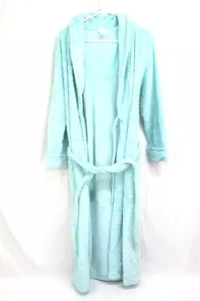 Sleep Chic Sleepwear Women's Small Robe Mint Sculpted Plush Dots Wrap Belted