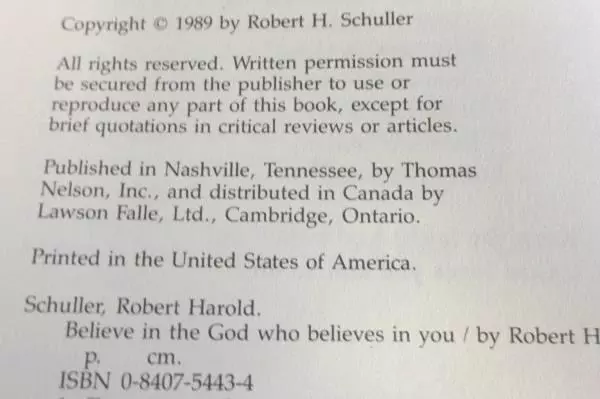 Believe In The God Who Believes In You by Robert H Schuller 1989 Hardcover Book