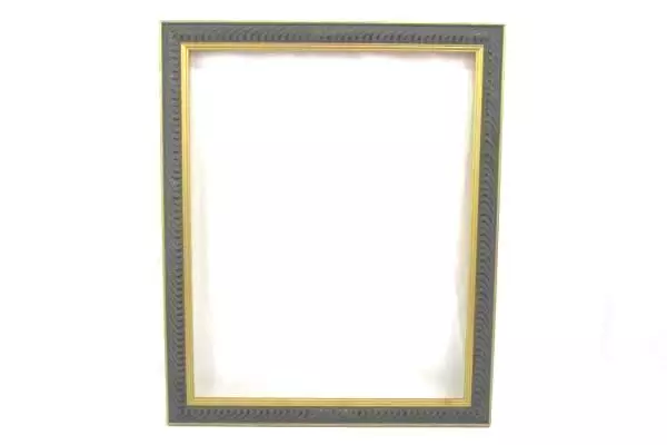 Gold & Slate Gray Wood Picture Frame 22.75" x 19" Rib Wave Engraved Design