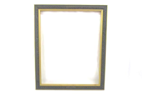 Gold & Slate Gray Wood Picture Frame 22.75" x 19" Rib Wave Engraved Design