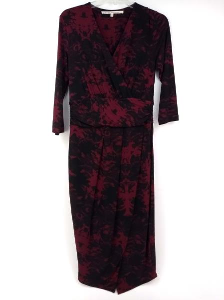 RACHEL ROY Faux Wrap Sheath Dress Ruched Waist Tulip Hem Pinot Noir Sz M