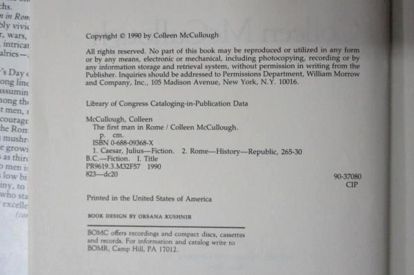 The First Man In Rome By Colleen McCullough 1st Printing 1st Edition 1990