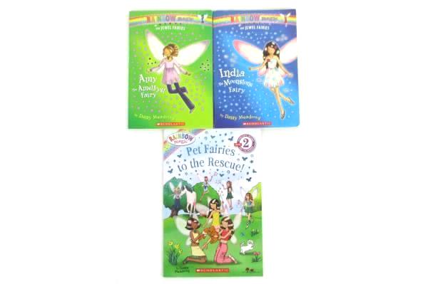 Lot of 3 Rainbow Magic Jewel Fairies Books Amy + India + Pet Fairies