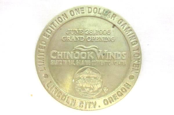 Lot of 2 Chinook Winds Casino $1 Grand Opening 1996 Commemorative Gaming Tokens