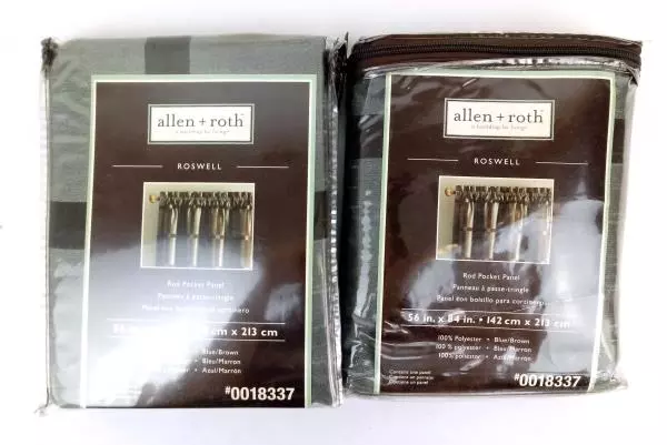 Set of 2 ALLEN + ROTH Curtain Panels ROSEWELL Rod Pocket Brown Check 56 X 84 NEW