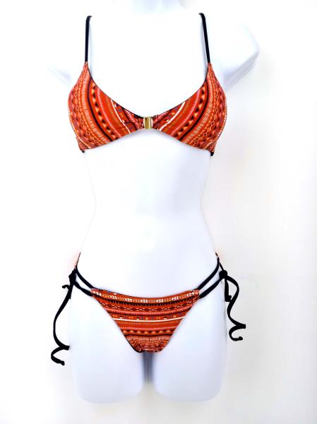 KHONGBOON Ostana Bikini Set Top + Bottom Orange Navy Geometric Print XS NWOT