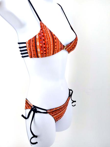 KHONGBOON Ostana Bikini Set Top + Bottom Orange Navy Geometric Print XS NWOT