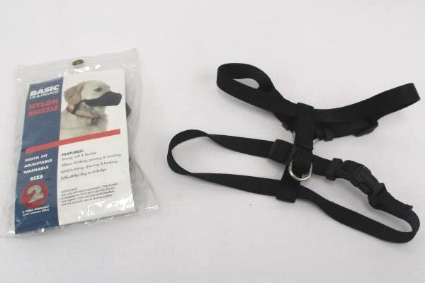 Lot of 2 Nylon Muzzle & Dog Harness Black Basic Fits Small to Medium Dogs