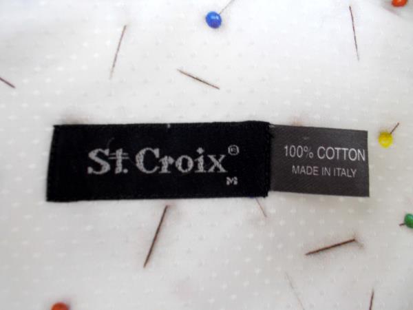 St. CROIX Italy White Novelty Sewing Pin Print Button Front Shirt Men's MEDIUM