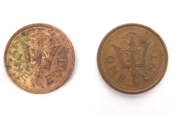 Two Barbados One Cent Coins 1987 1999 Collectible Currency