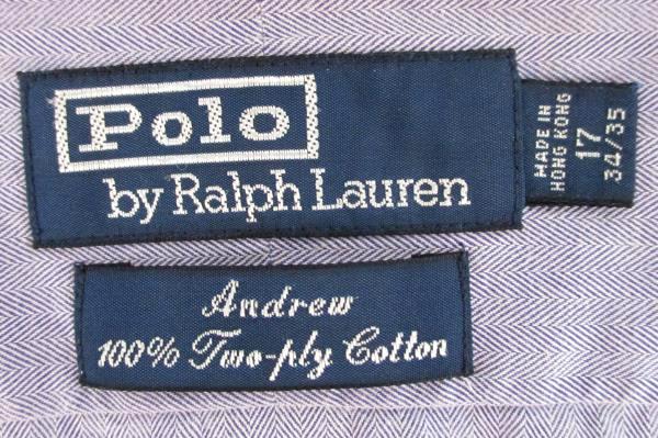 Polo By Ralph Lauren Blue Long Sleeve Button Up Shirt 100% Cotton Mens 17 34/35