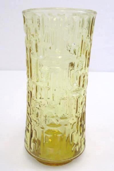 Set of 3 Amber Glass Tumblers Textured Design Iridescent 6.5In Tall