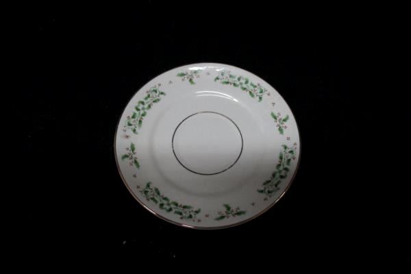 8 Eggshell Gibson USA Holiday Charm Saucers And One Cereal Bowl With Black Print