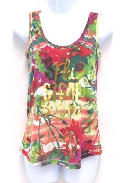 Sorority Tank Top Phi Sigma Sigma Gold Writing Floral Shirt Women's XS