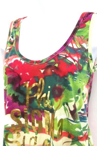 Sorority Tank Top Phi Sigma Sigma Gold Writing Floral Shirt Women's XS