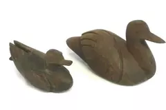 Set of 2 Hand Carved Wooden Duck Decoy Folk Art Figurines Made in Mexico 