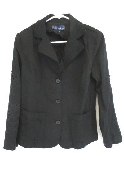 Women's Black Floral Embroidered Jean Jacket Blazer Susan Graver Style Size XS
