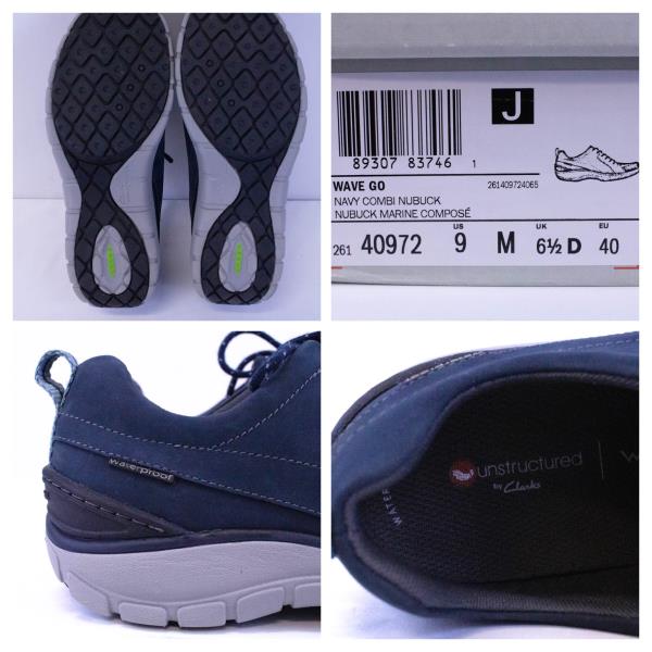 CLARKS Wave Go Combi Athletic Shoe Nubuck Waterproof Navy Wave Walk W 9M NIB