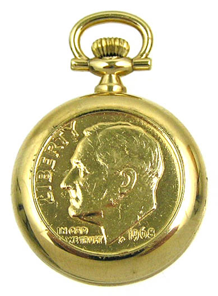 BERNEY Swiss PENDANT WATCH Gold Overlay US DIME