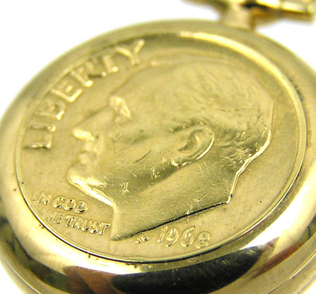 BERNEY Swiss PENDANT WATCH Gold Overlay US DIME