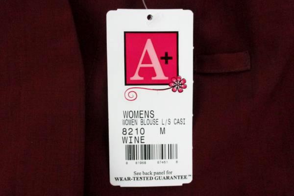 A+ by SAI Wine Colored Tunic Hospitality Shirt Long Sleeve 8210 Womens M