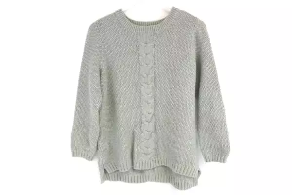 The Tog Shop Oatmeal Sweatshirt Button Back Detail Cable Knit Womens Petite Lg