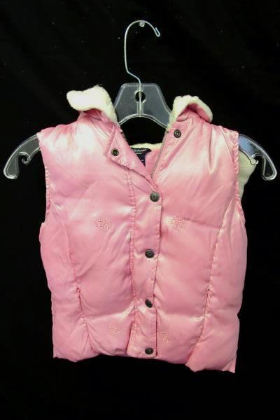 Girls Pink Puffy Sleeveless Hooded Vest By Guess Jeans Sz Small 7 100% Polyester