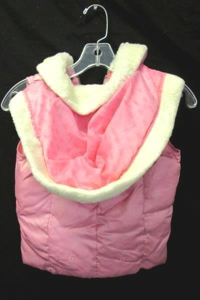 Girls Pink Puffy Sleeveless Hooded Vest By Guess Jeans Sz Small 7 100% Polyester