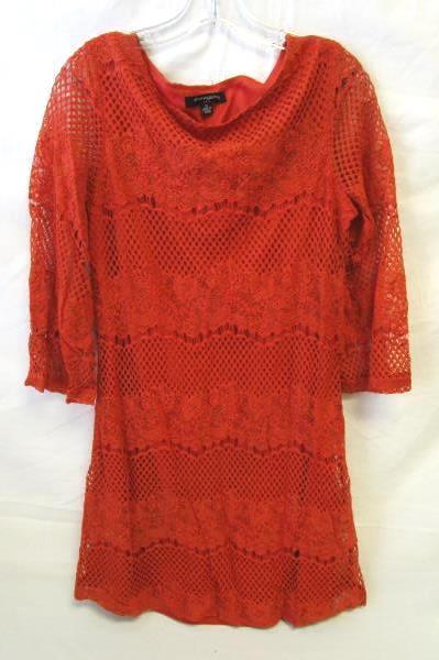 Women's Orange Long Sleeve Floral Knitted Dress By Sharagano Size 10