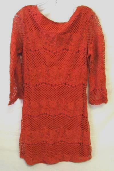 Women's Orange Long Sleeve Floral Knitted Dress By Sharagano Size 10