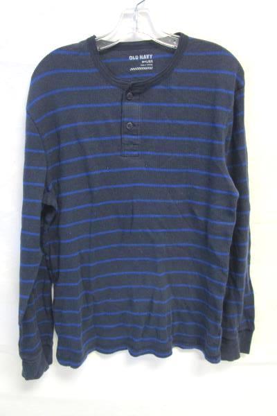 Men's Dark Light Blue Striped Long Sleeve Shirt By Old Navy Size L 57% Cotton
