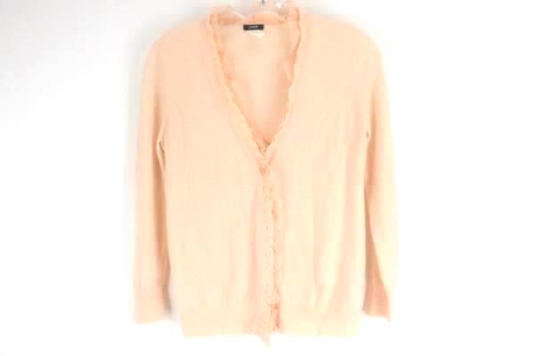 J CREW Women's Light Pink Merino Wool Button Down Ruffle Cardigan Sweater Size S