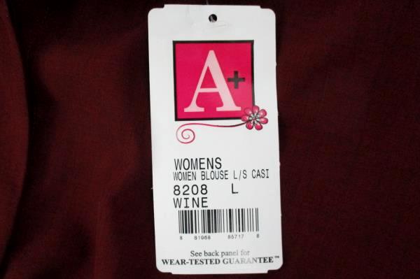 A+ by SAI Wine Colored Dress Hospitality Shirt Long Sleeve 8208 Womens L