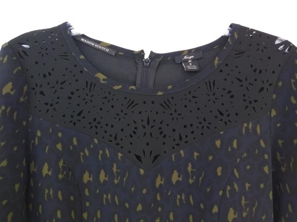 MAISON SCOTCH x Neige Navy / Black Leopard Print Sheath Dress Cutout Neck Sz 2