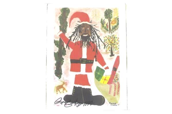 1994 Signed Roscoe Croskey Santa In Dreadlocks Print